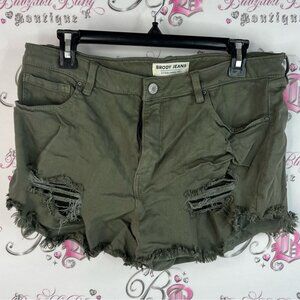Brody Jeans shorts denim jeans green military cargo Olive Distressed Jean Shorts